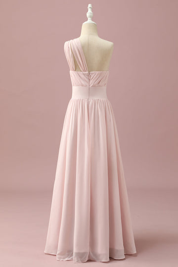 Jasnoróżowy szyfon na jedno ramię Junior Bridesmaid Dress